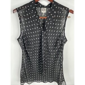 Anne Klein‎ Sleeveless Polka-Dot Tie-Neck Black White Top Blouse Loose Fit 1X